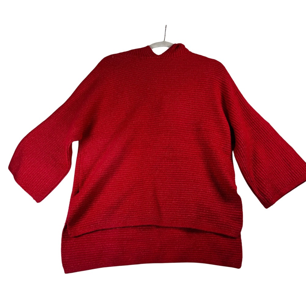 Old Navy Womens Red Knit Sweater Medium 3/4 bell Sleeve Tunic Pullover Hood